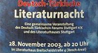 Plakat zur Deutsch-Türkischen Literaturnacht 2003 Anfang 20 Uhr, Quelle: DTF