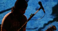Bassist vor blauer Leinwand, Quelle: DTF