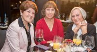 drei Frauen sitzend an einem runden Tisch voller halb ausgetrunkener Gläser schauen freundlich in die Kamera, Quelle: DTF